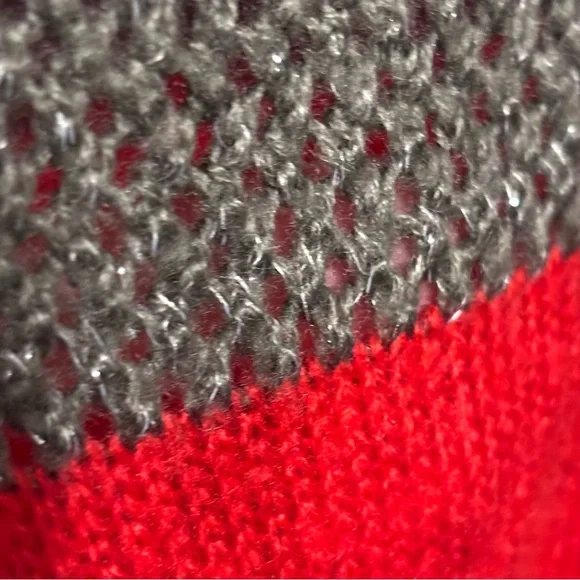 J. Jill Women's Red Gray Silver Sparkles Wide Striped Knit Head Neck Scarf Grey - Picture 14 of 15